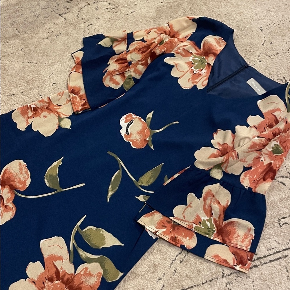 Floral Navy Women's knee length dress - Picture 3 of 13
